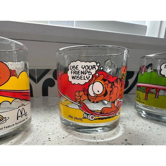 Vintage Set of 4 1978 McDonalds Garfield Odie Glass Coffee Mugs Cups Jim Davis - Picture 8 of 9